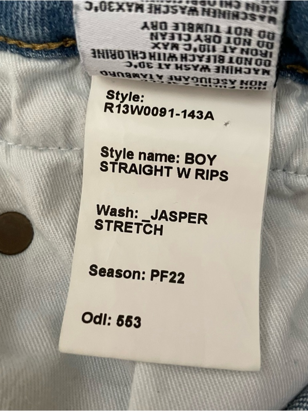 R13 Boy Rip Straight Leg Jeans in Jasper Stretch - Size 28 - Picture 9 of 9